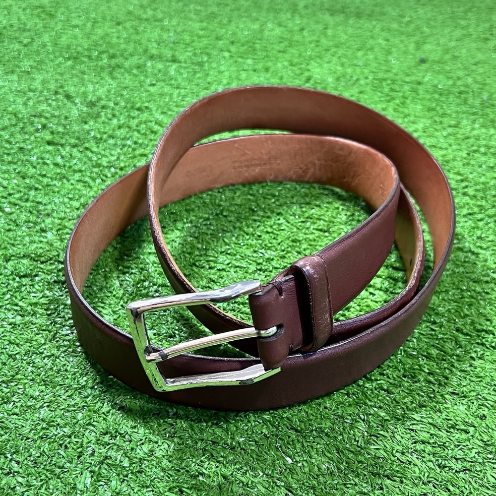 vintage Martin Dingman Calfskin Belt 44 Red‎ Brown Leather Silver Brass Buckle